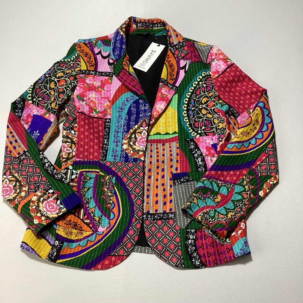 Women's Colorful Patchwork Blazer - Picture 4 of 11